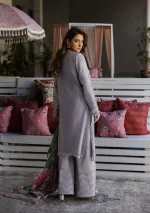KAHF, luxury lawn 25’ , 3 PIECE SUIT , unstitched, lawn , grey color , KLR-04, back