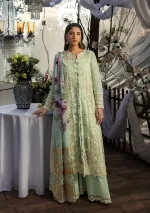 KAHF, luxury lawn 25’ , 3 PIECE SUIT , unstitched, lawn , mint green color , KLR-05, front