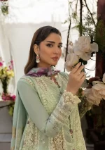 KAHF, luxury lawn 25’ , 3 PIECE SUIT , unstitched, lawn , mint green color , KLR-05, sleeves