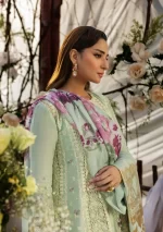 KAHF, luxury lawn 25’ , 3 PIECE SUIT , unstitched, lawn , mint green color , KLR-05, dupatta