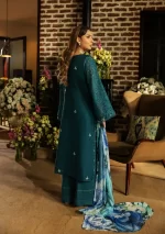 KAHF, luxury lawn 25’ , 3 PIECE SUIT , unstitched, lawn , teal green color , KLR-06, back