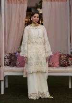 KAHF, luxury lawn 25’ , 3 PIECE SUIT , unstitched, lawn , OFFWHITE color , KLR-07, front
