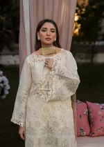 KAHF, luxury lawn 25’ , 3 PIECE SUIT , unstitched, lawn , OFFWHITE color , KLR-07, front SHIRT