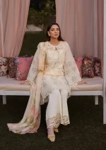 KAHF, luxury lawn 25’ , 3 PIECE SUIT , unstitched, lawn , OFFWHITE color , KLR-07, front look