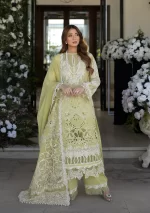 KAHF, luxury lawn 25’ , 3 PIECE SUIT , unstitched, lawn , apple green color , KLR-08, front