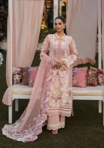 KAHF, luxury lawn 25’ , 3 PIECE SUIT , unstitched, lawn , TEA PINK color , KLR-09, front