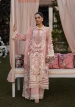 KAHF, luxury lawn 25’ , 3 PIECE SUIT , unstitched, lawn , TEA PINK color , KLR-09, front suit