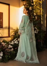 KAHF, luxury lawn 25’ , 3 PIECE SUIT , unstitched, lawn , sky blue color , KLR-10, back