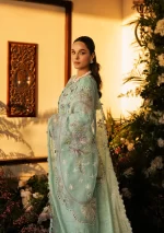 KAHF, luxury lawn 25’ , 3 PIECE SUIT , unstitched, lawn , sky blue color , KLR-10, dupatta
