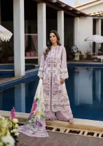 KAHF, luxury lawn 25’ , 3 PIECE SUIT , unstitched, lawn , lilac color , KLR-11, front