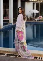 KAHF, luxury lawn 25’ , 3 PIECE SUIT , unstitched, lawn , lilac color , KLR-11, side look
