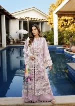 KAHF, luxury lawn 25’ , 3 PIECE SUIT , unstitched, lawn , lilac color , KLR-11, front shirt