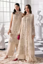 Pakistani clothing brands maria b new embroidered collection, 3 piece chiffon suit, offwhite, BD-3007, front, style 1 & style 2