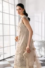 Pakistani clothing brands maria b new embroidered collection, 3 piece chiffon suit, offwhite, BD-3007, side look