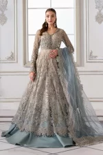 Pakistani clothing brands maria b new embroidered collection, unstitched chiffon suit, coffee to aqua colour, BD-3002, front