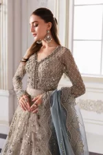 Pakistani clothing brands maria b new embroidered collection, unstitched chiffon suit, coffee to aqua colour, BD-3002, shirt neck