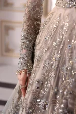Pakistani clothing brands maria b new embroidered collection, unstitched chiffon suit, coffee to aqua colour, BD-3002, sleeves