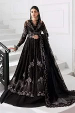 Pakistani clothing brands maria b new embroidered collectionel, 3 piece organza suit, black colour, BD-3004, front