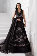 Pakistani clothing brands maria b new embroidered collectionel, 3 piece organza suit, black colour, BD-3004, front style 2