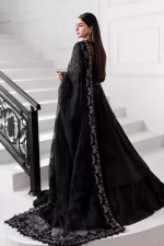 Pakistani clothing brands maria b new embroidered collectionel, 3 piece organza suit, black colour, BD-3004, back