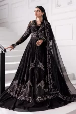 Pakistani clothing brands maria b new embroidered collectionel, 3 piece organza suit, black colour, BD-3004, front, shirt,lehenga and dupatta