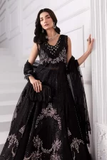 Pakistani clothing brands maria b new embroidered collectionel, 3 piece organza suit, black colour, BD-3004, lehenga