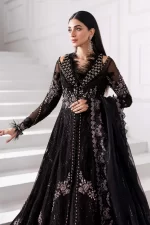 Pakistani clothing brands maria b new embroidered collectionel, 3 piece organza suit, black colour, BD-3004, front shirt