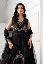 Pakistani clothing brands maria b new embroidered collectionel, 3 piece organza suit, black colour, BD-3004, style 2 shirt