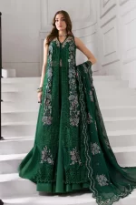 Pakistani clothing brands maria b new embroidered collection, 3 piece chiffon suit, emerald green, BD-3008, front, style 2