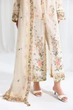 Pakistani clothing brands qalamkar luxury lawn eid edit collection 2025, unstitched 3 piece suit, sb-01, front shirt daman and dupatta border