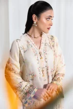 Pakistani clothing brands qalamkar luxury lawn eid edit collection 2025, unstitched 3 piece suit, sb-01, front top