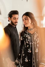 Pakistani clothing brands qalamkar luxury lawn eid edit collection 2025, unstitched 3 piece suit, sb-03 Misha, front top