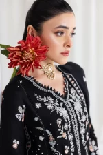 Pakistani clothing brands qalamkar luxury lawn eid edit collection 2025, unstitched 3 piece suit, sb-03 Misha, neck embroidery