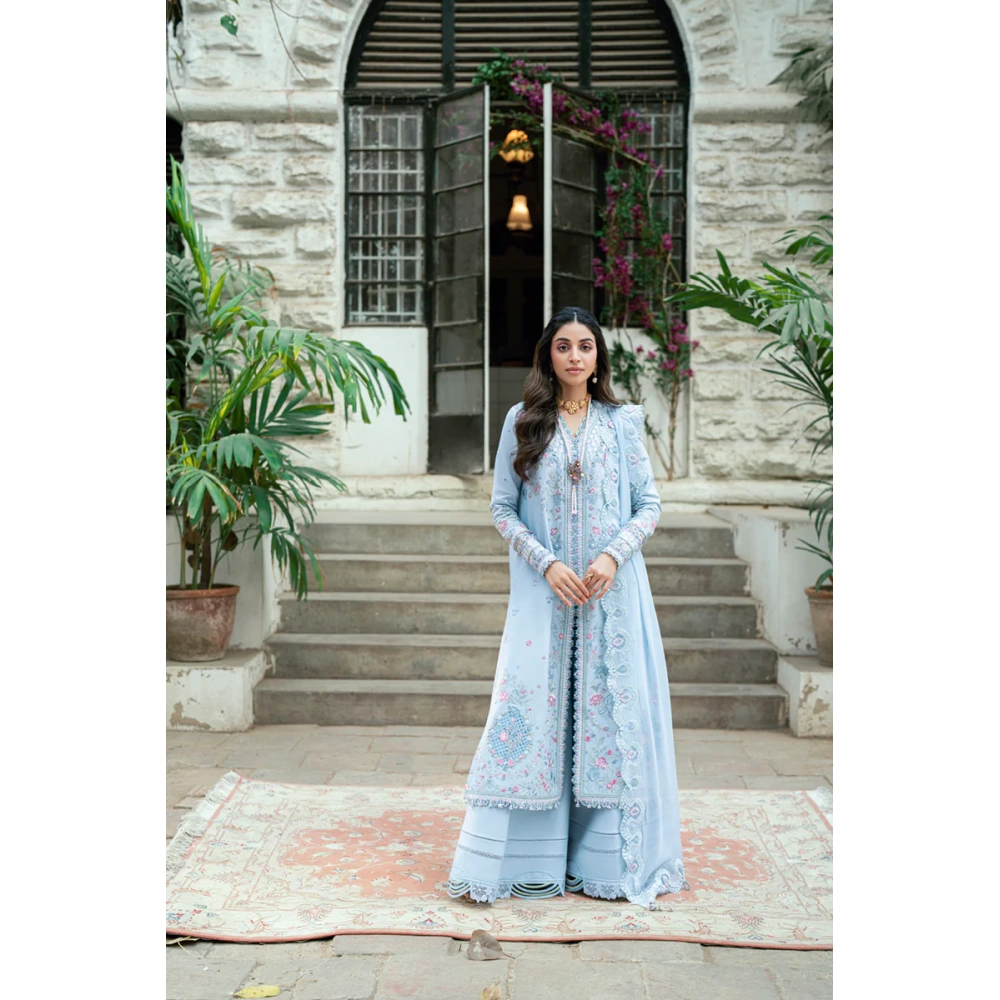 Pakistani clothing brands qalamkar luxury lawn eid edit collection 2025, unstitched 3 piece suit, sb-04 Zarish, front