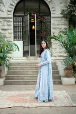 Pakistani clothing brands qalamkar luxury lawn eid edit collection 2025, unstitched 3 piece suit, sb-04 Zarish, side look