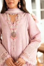 Pakistani clothing brands qalamkar luxury lawn eid edit collection 2025, unstitched 3 piece suit, sb-06 komal, front neck