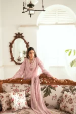 Pakistani clothing brands qalamkar luxury lawn eid edit collection 2025, unstitched 3 piece suit, sb-06 komal, front shirt and dupatta