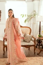 Pakistani clothing brands qalamkar luxury lawn eid edit collection 2025, unstitched 3 piece suit, sb-07 zoya, shirt and dupatta