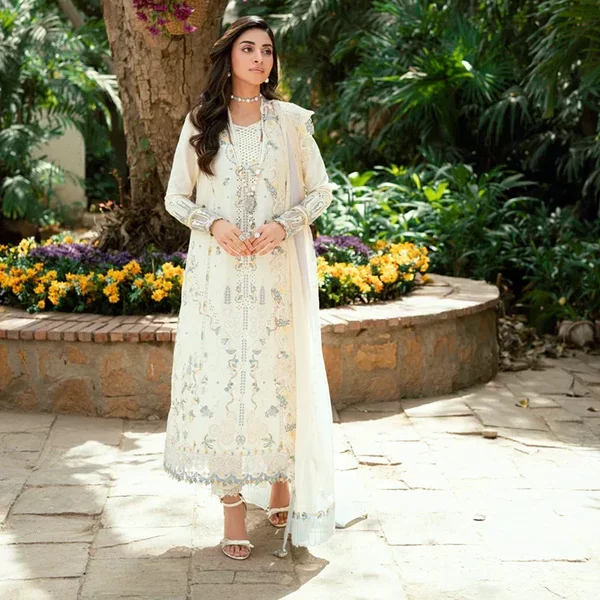 Pakistani clothing brands qalamkar luxury lawn eid edit collection 2025, unstitched 3 piece suit, sb-09 Adeena, front