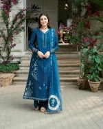 Pakistani clothing brands qalamkar luxury lawn eid edit collection 2025, unstitched 3 piece suit, sb-11 Noray, front
