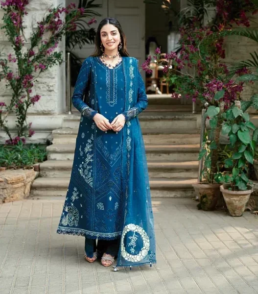 Pakistani clothing brands qalamkar luxury lawn eid edit collection 2025, unstitched 3 piece suit, sb-11 Noray, front