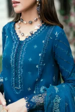 Pakistani clothing brands qalamkar luxury lawn eid edit collection 2025, unstitched 3 piece suit, sb-11 Noray, front neck