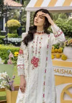 Pakistani clothing brands eshaisha festive lawn embroidered collection 2025, unstitched 3 piece embroidered suit, EA-LL-5540, front