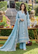 Pakistani clothing brands eshaisha festive lawn embroidered collection 2025, unstitched 3 piece embroidered suit, EA-LL-5541, front