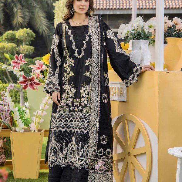 Pakistani clothing brands eshaisha festive lawn embroidered collection 2025, unstitched 3 piece embroidered suit, EA-LL-5542, salwar, kameez and dupatta
