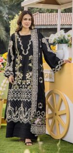 Pakistani clothing brands eshaisha festive lawn embroidered collection 2025, unstitched 3 piece embroidered suit, EA-LL-5542, front closeup