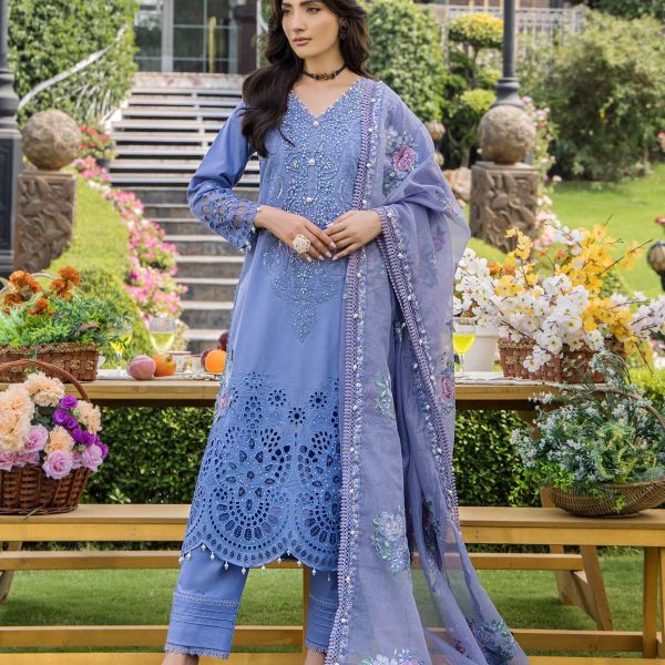 Pakistani clothing brands eshaisha festive lawn embroidered collection 2025, unstitched 3 piece embroidered suit, EA-LL-5543, front