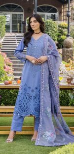 Pakistani clothing brands eshaisha festive lawn embroidered collection 2025, unstitched 3 piece embroidered suit, EA-LL-5543, salwar, kammez and dupatta