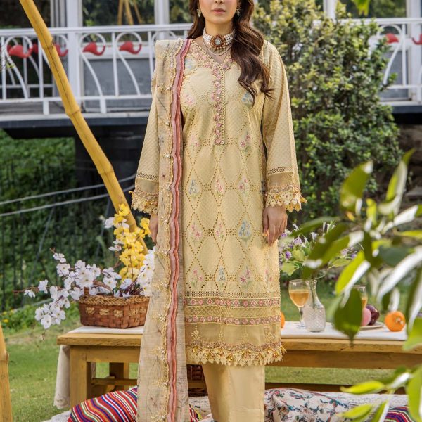 Pakistani clothing brands eshaisha festive lawn embroidered collection 2025, unstitched 3 piece embroidered suit, EA-LL-5544, front