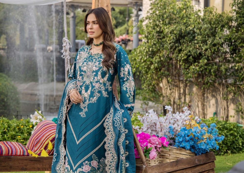 Pakistani clothing brands eshaisha festive lawn embroidered collection 2025, unstitched 3 piece embroidered suit, EA-LL-5545, shirt